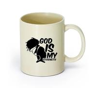 AYUEHBN céramique Tasses en grès pour café, thé Afrique Dieu est ma force Fille Afro Femme Africaine （11oz/320ml） Tasses à café en céramique pour la maison ou le travail Hellgelb