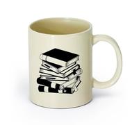AYUEHBN céramique Tasses en grès pour café, thé Livres Lecture Histoires Bibliothèque Rat de bibliothèque （11oz/320ml） Utilisation au café ou au restaurant Hellgelb