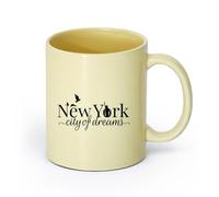 AYUEHBN céramique Tasses en grès pour café, thé NY New York City Of Dreams Statue de la Liberté Oiseaux （11oz/320ml） Bureau, maison, café, lave-vaisselle et micro-ondes Beige