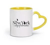 AYUEHBN céramique Tasses en grès pour café, thé NY New York City Of Dreams Statue de la Liberté Oiseaux （11oz/320ml） Bureau, maison, café, lave-vaisselle et micro-ondes Jaune