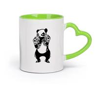 AYUEHBN céramique Tasses en porcelaine Panda criminel en colère, ours asiatique, animal drôle pour enfants （11oz/320ml） Pour le thé Café chaud Vert