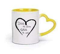 AYUEHBN céramique Tasses en porcelaine Yoga Inspirez Futur Expirez Passé Relaxation Méditation Inscription （11oz/320ml） Pour la maison ou le travail Jaune