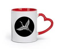 AYUEHBN céramique Verres en céramique pour la maison Oiseau asiatique, grue japonaise, soleil, drapeau du Japon （11oz/320ml） Boissons chaudes, expresso Rouge