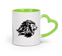 AYUEHBN céramique Verres en céramique pour la maison Tête de lion en colère, prédateur, roi, animal tribal （11oz/320ml） Pour le bureau et la maison Vert