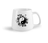 AYUEHBN Fruta de cerámica Taza de café con estilo Patrones florales de la filosofía china del Tai Chi Yin Yang （14oz/400ml） Para Té, Café, Leche, Capuchino
