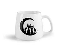 AYUEHBN Fruta de cerámica Taza de porcelana Amantes de los gatos y los gatitos: Noche de luna romántica en casa （14oz/400ml） Para cafetería o restaurante