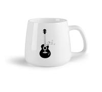 AYUEHBN Fruta de cerámica Tazas de café de gres con asa Guitarra acústica Pájaro Notas musicales Escuela de música （14oz/400ml） Para leche, té, cola y agua