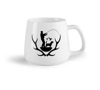 AYUEHBN Fruta de cerámica Tazas de café de gres con asa Silueta de cazador con perro de caza, astas de ciervo （14oz/400ml） Para té, chocolate caliente