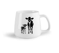 AYUEHBN Fruta de cerámica Tazas de Cerámica con Asas Silueta de familia de animales de granja de vaca y ternero （14oz/400ml） Apto para lavavajillas y microondas