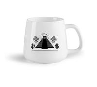 AYUEHBN Fruta de cerámica Tazas de té, café y chocolate caliente Pirámide azteca antigua, cactus maya, aves （14oz/400ml） Café, té, latte, leche, cacao, zumo y otras bebidas calientes
