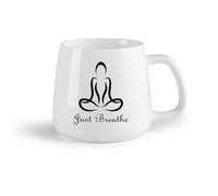 AYUEHBN Fruta de cerámica Tazas personalizadas Cita Solo respira, meditación de yoga, postura del loto （14oz/400ml） Ideal para el hogar, la oficina, cafeterías, ideas de regalo