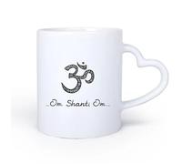 AYUEHBN Poignée en céramique en forme de cœur Coffret cadeau pour tasse à latte avec anse Lettrage Om Shanti Zen Méditation Yoga Salle 11oz/320ml Excellent cadeau pour les amoureux