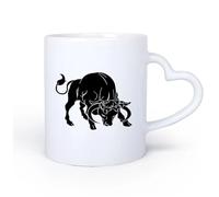 AYUEHBN Poignée en céramique en forme de cœur Coffret cadeau pour tasse à latte avec anse Taureau avec des cornes, animal agressif, corrida 11oz/320ml Porcelaine fine céramique