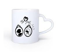 AYUEHBN Poignée en céramique en forme de cœur Tasse à café avec anse - Céramique classique Fille Femme Portrait Mon Animal de Compagnie 11oz/320ml Cadeau pour homme ou femme