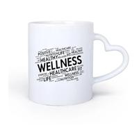 AYUEHBN Poignée en céramique en forme de cœur Tasse à café, Bien-être Accueil Gymnastique Nuage de mots Spa Centre de remise en forme Centre Santé 11oz/320ml Café ou cadeau