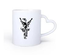 AYUEHBN Poignée en céramique en forme de cœur Tasse à thé latte en porcelaine Cycliste Course Cyclisme Sport Incendie Vélo Victoire 11oz/320ml Pour thé, café et boissons chaudes