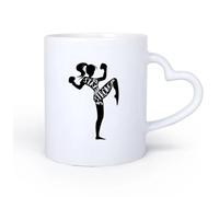 AYUEHBN Poignée en céramique en forme de cœur Tasse à thé latte en porcelaine Muay Thai Kick Boxing Fille Femme Kick Restez fort 11oz/320ml Pour thé, café et boissons chaudes