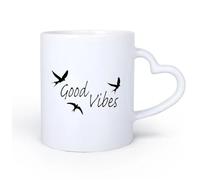 AYUEHBN Poignée en céramique en forme de cœur Tasses à café, thé, café Bonnes vibrations, mots positifs, inspiration, méditation 11oz/320ml Bureau, maison, café, lave-vaisselle et micro-ondes