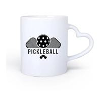 AYUEHBN Poignée en céramique en forme de cœur Tasses à thé, à café et à chocolat chaud Pickleball Type de sport Jeu Raquettes de tennis 11oz/320ml Cadeau pour homme ou femme