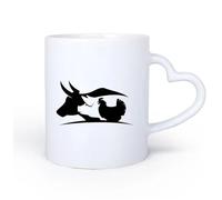 AYUEHBN Poignée en céramique en forme de cœur Tasses en céramique avec anses Animaux de la ferme Village Vache Cochon Poulet Boucher 11oz/320ml Cappuccino, latte macchiato, thé, expresso