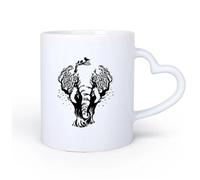 AYUEHBN Poignée en céramique en forme de cœur Tasses en céramique pour café, lait, thé Arbre Abstrait Éléphant Animal sauvage africain 11oz/320ml Bureau, maison, café, lave-vaisselle et micro-ondes