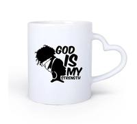 AYUEHBN Poignée en céramique en forme de cœur Tasses en grès pour café, thé Afrique Dieu est ma force Fille Afro Femme Africaine 11oz/320ml Tasses à café en céramique pour la maison ou le travail