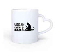 AYUEHBN Tasse en céramique pour café, thé et cacao Lire la suite : « Life Better Cats Books » 11oz/320ml Idéal pour la maison, le bureau, les cafés, idées cadeaux