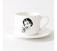AYUEHBN Tasse en céramique pour café, thé et cacao Rétro Bar Martini Cocktail Femme Pin up m （6oz/175ml） Cadeau de bureau unique pour femme et homme Service à thé tasse et soucoupe (blanc)