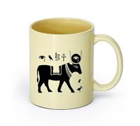 AYUEHBN Tasses à anse confortable Symboles de l'Égypte ancienne : animaux de la vache （11oz/320ml） Pour café, soupe, thé, lait, latte, chocolat chaud, pour femmes et hommes Beige