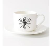 AYUEHBN Tasses à café, thé, café Logo du club de surf Hippocampe Sports nautiques Surfeur （6oz/175ml） Bureau, maison, café, lave-vaisselle et micro-ondes Service à thé tasse et soucoupe (blanc)