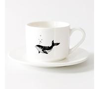 AYUEHBN Tasses en grès pour café, thé Animal marin Épaulard Orque Gros poisson Style océan （6oz/175ml） Pour thé, café et boissons chaudes Service à thé tasse et soucoupe (blanc)