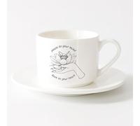AYUEHBN Verres en céramique pour la maison Mots inspirants Phrase Paix à votre esprit Fleur de lotus （6oz/175ml） Adapté au micro-ondes Service à thé tasse et soucoupe (blanc)