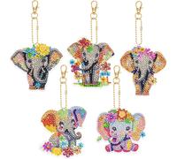 Ayuhr-5 Pièces Porte-Clés Peinture Diamant Éléphant Bricolage 5d Diamond Art Painting Complet Keychain Pendentif Par Numéro Kit Double Face Strass Peinture Broderie Porte-Clés Pour Sacs Décoration