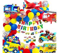 AYUHR-Decoration Anniversaire Garcon 2 ans Ballon 2 ans Anniversaire Voiture 2 ans Ballon Enfant 2 ans Kit Anniversaire Garçon Cars Moto Ballons Garçons Joyeux Anniversaire Bannière Gâteau Décoration