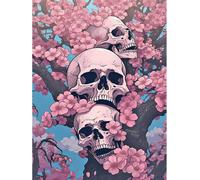 Ayuhr-Peinture Diamant Carrée 40 X 50 Cm - Motif Tête De Mort - Squelette Gothique - Fleurs De Cerisier - Mosaïque - Peinture Diamant - Art - Broderie Au Point De Croix - Images - Cadeau -