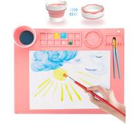 Ayuhr-Tapis De Peinture En Silicone Pour Enfants, 50 X 40 Cm, Tapis D'art Réutilisable Avec Tasses De Nettoyage, Idéal Pour Bricolage, Argile Et Play Doh