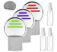 AYUMAL Lot de 3 peignes anti-poux en acier inoxydable avec 3 flacons pulvérisateurs Petit pour tous les types de cheveux, pour bébés, enfants, adultes et animaux domestiques