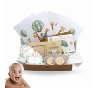 Ayurvana Pack naissance bébé - Set cadeau nouveau-né avec cadre pour échographie, feuilles décoratives sans cadre, pièces gravées et carte postale - Cadeau Baby Shower original garçon et fille