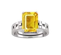 AYUSH GEMS Bague réglable en argent avec pierre saphir jaune de 14,25 pouces, originale et certifiée, naturelle Pukhraj non chauffée et non traitée, taille libre des pierres précieuses Anguthi, Plaqué