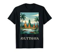 Ayutthaya Thaïlande Temple Ruines Rivière Heritage Scène T-Shirt
