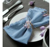 Ayuzawa Lot de 6 serviettes en coton faites à la main avec franges, délicates serviettes en tissu faites à la main pour dîners, fêtes, mariages et plus encore, 45,7 x 45,7 cm, bleu