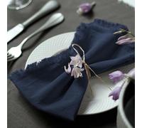 Ayuzawa Lot de 6 serviettes en coton faites à la main avec franges, délicates serviettes en tissu faites à la main pour dîners, fêtes, mariages et plus encore, 45,7 x 45,7 cm, bleu marine