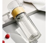 AYVAH Bouteille de thé - bouteille d'eau - bouteille en verre isotherme avec passoire à thé en acier inoxydable, couvercle et étui - Sans BPA et sans plomb - Coffret cadeau infuseur à thé