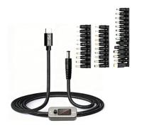 AYWHP Câble adaptateur USB-C PD vers DC 100 W 5 V 9 V 12 V 15 V 20 V réglable avec 34 fiches DC 5,5 x 2,1 mm, boîtier en alliage de zinc et câble en nylon de 1 m compatible avec ordinateur portable