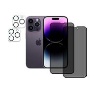 AYWLPP 2 Pièces Verre Trempé Anti-Espion pour iPhone 14 Pro avec 2 Pièces Caméra Arrière Protecteur, Protecteur D'écran de Confidentialité, 9H Dureté Film Protecteur Vitre, Anti-rayures