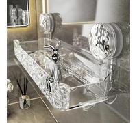 AYWSTC Étagère de douche à ventouse, fixation murale, sans perçage, panier transparent avec 4 crochets mobiles, étagère de rangement de salle de bain adaptée aux murs lisses