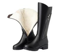 AYWTIUN Bottes de Neige Femme Bottes en Cuir véritable for Femmes, Chaussures à Plateforme, en Laine, Peluche, Fourrure, Chaudes, Hiver, Talon Moyen, Fermeture éclair, Grande Taille(Wool Plush,38)