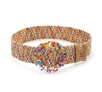 AYWTIUN Ceinture Elastique Femme Large Ceinture Vintage Femme Tissage Paille Ceinture été Ronde Grille Boucle Sauvage tressé Ceintures for Les Femmes pour Robes Femmes(90cm Mix Color R)