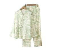 AYWTIUN Ensembles de Pyjama Femme Pyjama d'hiver en Coton for Femmes, vêtements de Nuit en Gaze, Quatre Saisons, Manches Longues, Pantalons, Ensembles, Service à Domicile(Green,M)