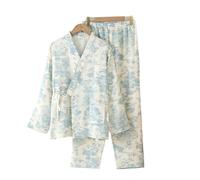 AYWTIUN Ensembles de Pyjama Femme Pyjama d'hiver en Coton for Femmes, vêtements de Nuit en Gaze, Quatre Saisons, Manches Longues, Pantalons, Ensembles, Service à Domicile(Blue,XL)